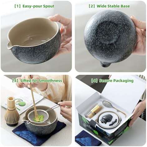 TEANAGOO Matcha Whisk Set Black,7 Pcs Matcha Set,Matcha Kit for Ceremony,Tradition Tea Set for Making Breakfast/Latte,Matcha Whisk Set with Bowl(Chawan)/Whisk and Holder,Gift for Family/Friend - Image 4