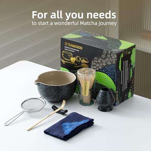 TEANAGOO Matcha Whisk Set Black,7 Pcs Matcha Set,Matcha Kit for Ceremony,Tradition Tea Set for Making Breakfast/Latte,Matcha Whisk Set with Bowl(Chawan)/Whisk and Holder,Gift for Family/Friend - Image 7