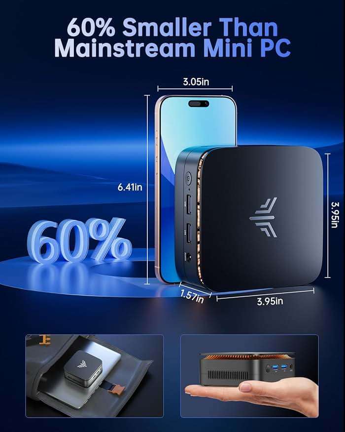 KAMRUI Pinova P1 Mini PC, AMD Ryzen 4300U Mini Computers (Beats N150/3500U, up to 3.7GHz), 16GB RAM 1TB M.2 SSD Micro Desktop PC Support Triple 4K Display| Dual WiFi | BT| Ethernet for Business Home - Image 8