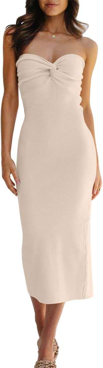LILLUSORY Knitted Dresses Twisted Front Bodycon Dress with Back Slit - Image 1