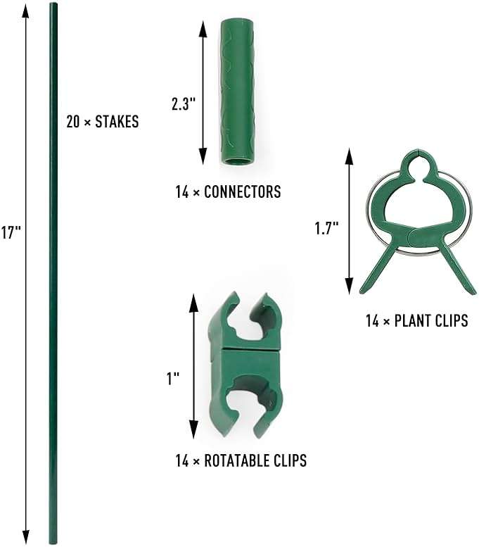 MAXPACE 62pcs Garden Stakes Kit: Includes 20 Sets of Fiberglass Plant Sticks Supports & Accessories for DIY 4ft, 5ft, 6ft, 7ft Stakes for Tomato, Vegetables, Indoor & Outdoor Gardening Supplies - Image 3