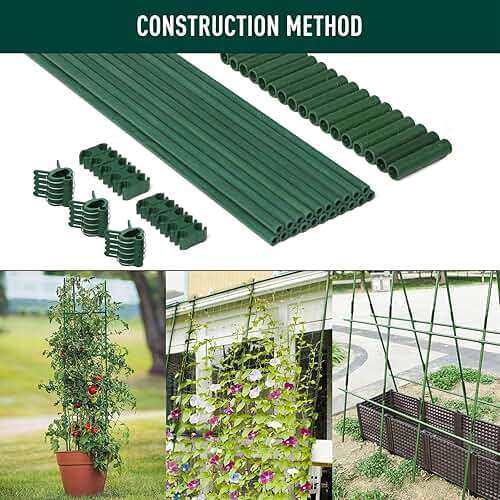 MAXPACE 62pcs Garden Stakes Kit: Includes 20 Sets of Fiberglass Plant Sticks Supports & Accessories for DIY 4ft, 5ft, 6ft, 7ft Stakes for Tomato, Vegetables, Indoor & Outdoor Gardening Supplies - Image 5