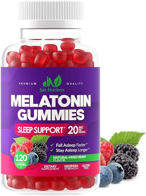 Melatonin 20mg Gummies (120 Count) - Maximum Strength Sleep Support for Adults with 10mg of Melatonin Per Gummy - Gluten-Free, Vegetarian, Great Tasting Mixed Berry Flavor - 60 Servings - Image 1