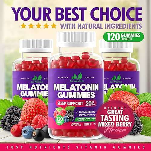 Melatonin 20mg Gummies (120 Count) - Maximum Strength Sleep Support for Adults with 10mg of Melatonin Per Gummy - Gluten-Free, Vegetarian, Great Tasting Mixed Berry Flavor - 60 Servings - Image 4