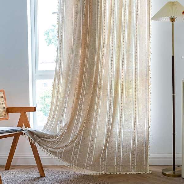 Sutuo Home Boho Curtain for Bedroom Living Room 84 Inches Length, Light Filtering French Country Farmhouse Vintage Chic Tassels Hollow Window Treatment Bohemian Drape, 1 Panel 52" W x 84" L Natural - Image 4