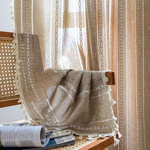 Sutuo Home Boho Curtain for Bedroom Living Room 84 Inches Length, Light Filtering French Country Farmhouse Vintage Chic Tassels Hollow Window Treatment Bohemian Drape, 1 Panel 52" W x 84" L Natural - Image 6