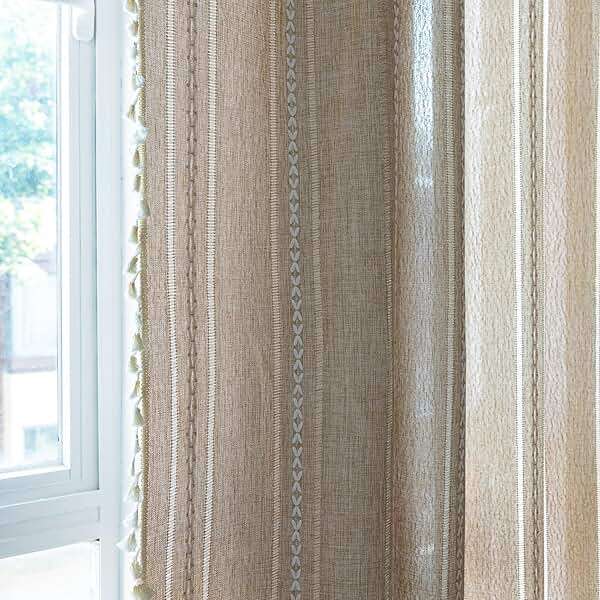 Sutuo Home Boho Curtain for Bedroom Living Room 84 Inches Length, Light Filtering French Country Farmhouse Vintage Chic Tassels Hollow Window Treatment Bohemian Drape, 1 Panel 52" W x 84" L Natural - Image 7
