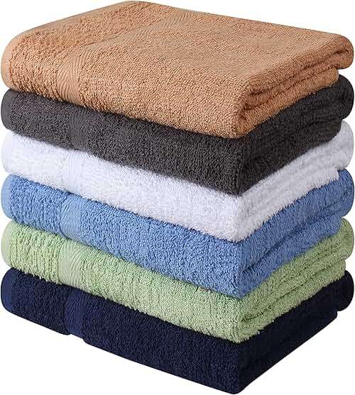 Towel and Linen Mart 100% Cotton 6 Pack Bath Towel Set, Quick Dry, Super Absorbent, Light Weight, Soft, (27 x 54 Pack of 6) Beige, White, Grey, Sky Blue, SAGE Green, Navy - Image 1