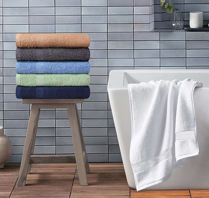 Towel and Linen Mart 100% Cotton 6 Pack Bath Towel Set, Quick Dry, Super Absorbent, Light Weight, Soft, (27 x 54 Pack of 6) Beige, White, Grey, Sky Blue, SAGE Green, Navy - Image 2