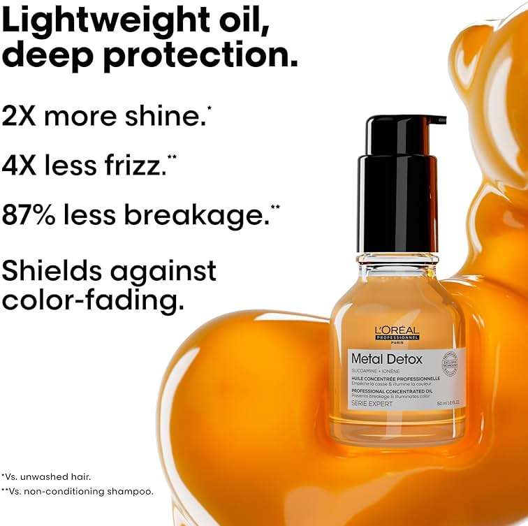L'Oreal Professionnel Metal Detox Leave-In Oil - Detoxifies, Prevents Damage and Prolongs Hair Color With Shine - Image 3