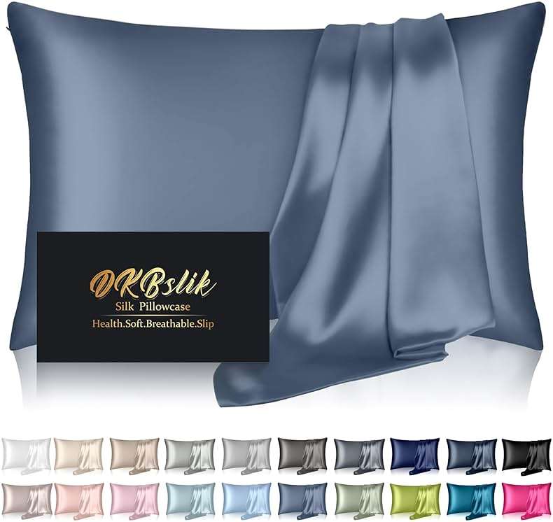Silk Pillowcase for Hair and Skin, Mulberry Silk Pillow Cases Standard Size, Anti Acne Cooling Sleep Both Sides Natural Silk Satin Pillow Covers with Hidden Zipper, Gifts for Women Men, Ash Blue - Image 1