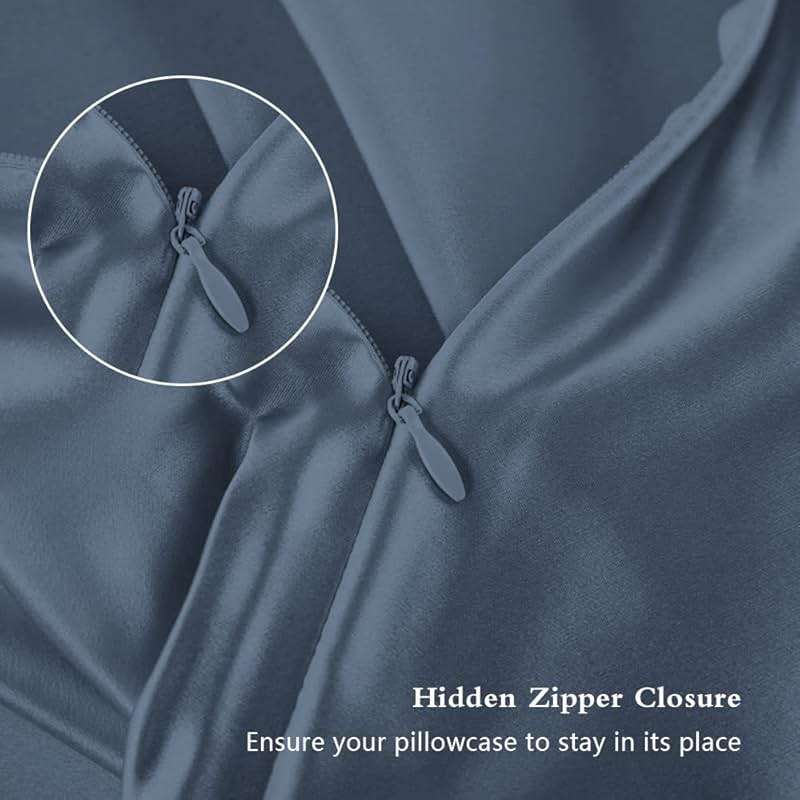 Silk Pillowcase for Hair and Skin, Mulberry Silk Pillow Cases Standard Size, Anti Acne Cooling Sleep Both Sides Natural Silk Satin Pillow Covers with Hidden Zipper, Gifts for Women Men, Ash Blue - Image 3