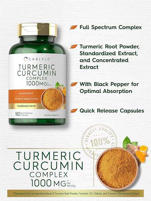 Carlyle Turmeric Curcumin with Black Pepper | 180 Capsules | Turmeric Complex Supplement | Non-GMO, Gluten Free - Image 3