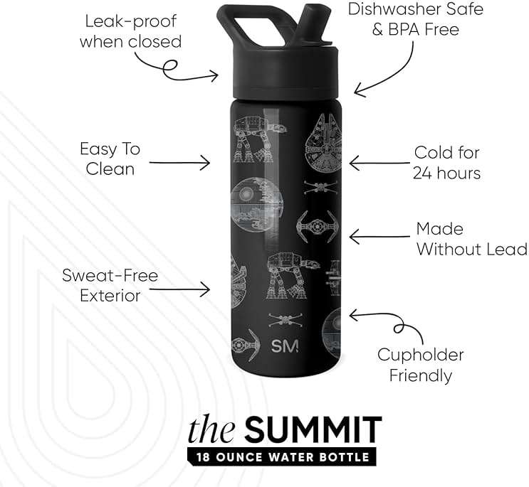 Simple Modern Star Wars Kids Water Bottle with Straw Lid | 18oz Insulated Stainless Steel Kids Tumbler & Spill Proof Toddler Cup for School, Girls, Boys | Summit | Vehicle Schematics - Image 3