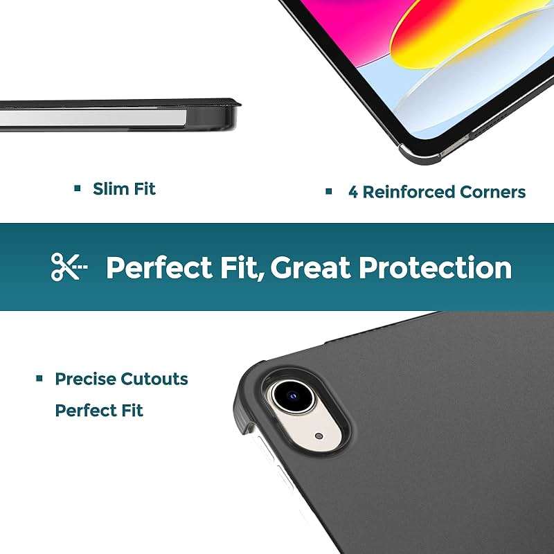 ProCase for iPad (A16) 11th Generation 11 Inch 2025/ iPad 10th Generation 10.9 Inch 2022 Case, Slim Smart Cover with Translucent Hard Shell Back, Supports Touch ID, Auto Wake/Sleep -Black - Image 6