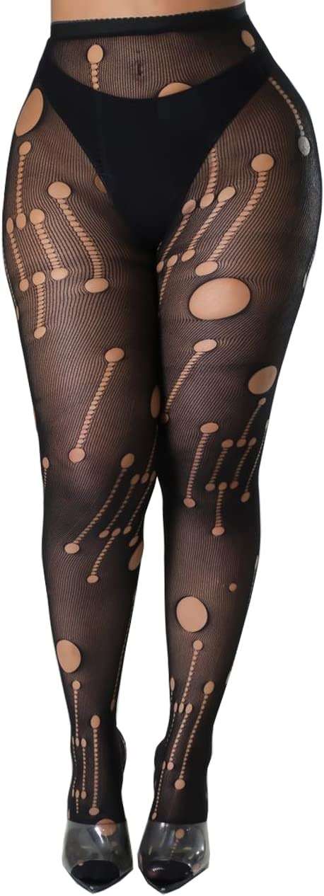 XIUSEMY Women Sexy Tights Fishnet Stockings Patterned Leggings Thigh-High Black Socks Lace Pantyhose - Image 2