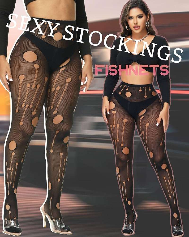 XIUSEMY Women Sexy Tights Fishnet Stockings Patterned Leggings Thigh-High Black Socks Lace Pantyhose - Image 3