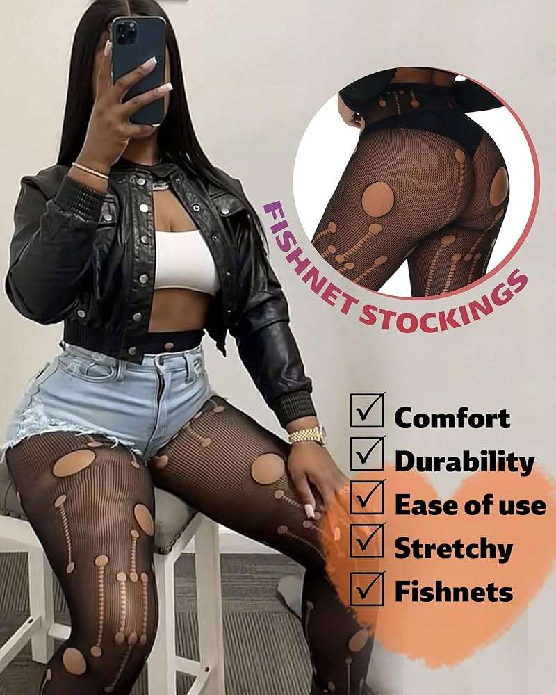 XIUSEMY Women Sexy Tights Fishnet Stockings Patterned Leggings Thigh-High Black Socks Lace Pantyhose - Image 4