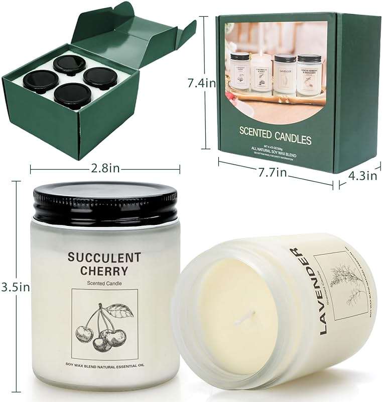 Soy Wax Scented Candle Gift Set, 4 Pack Lavender, Orange & Lemon Scents, Long Lasting Aromatherapy Candles for Home, Relaxing Gifts for Women, Perfect for Holiday, Thanksgiving & Christmas - Image 2