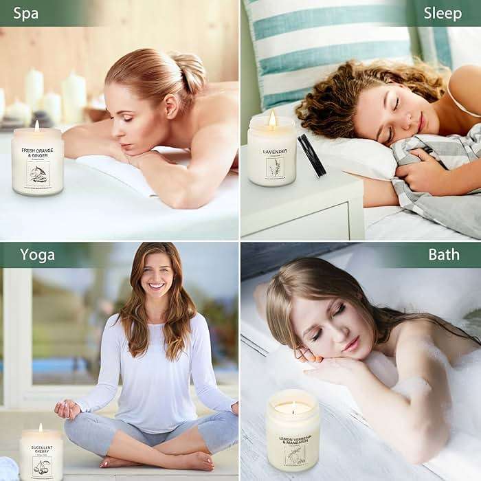 Soy Wax Scented Candle Gift Set, 4 Pack Lavender, Orange & Lemon Scents, Long Lasting Aromatherapy Candles for Home, Relaxing Gifts for Women, Perfect for Holiday, Thanksgiving & Christmas - Image 5