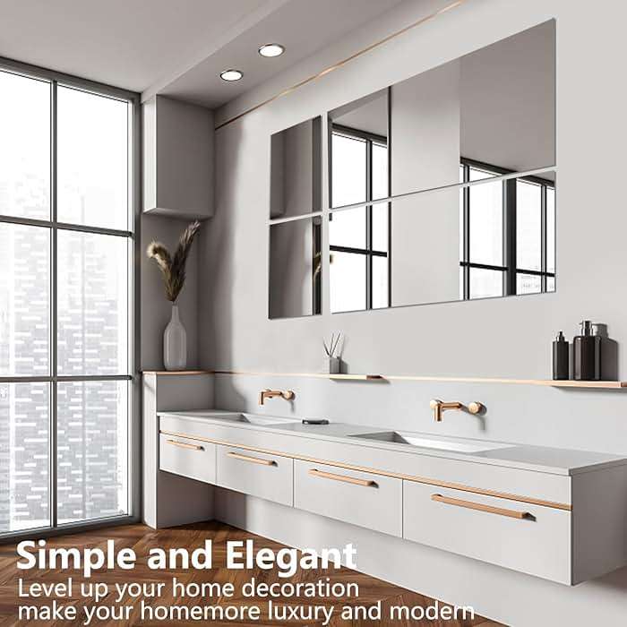 QEEYON 16 x 12'' Glass Wall Mirror Tile Self Adhesive Frameless High Clear Mirror Sheet Wall Decor for Bedroom, Living Room, Bathroom, Home Gym, Hallway, Door etc (1pcs) - Image 6