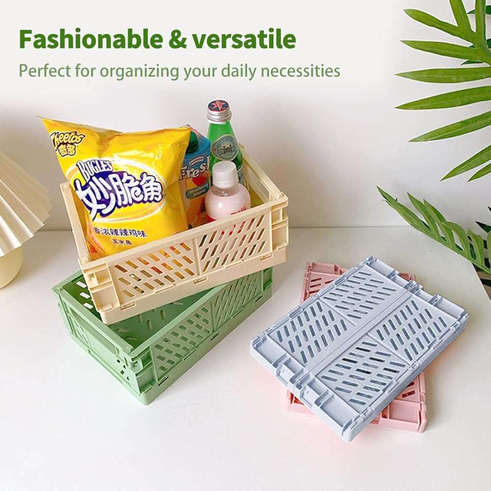 Xhwykzz 4 Pack Pastel Crates for Storage, Plastic Folding Basket, Colorful Small Storage Containers for Bedroom Office Classroom Bathroom Desktop Drawer Organizer Decor (9.8x6.5x3.8inch) - Image 4