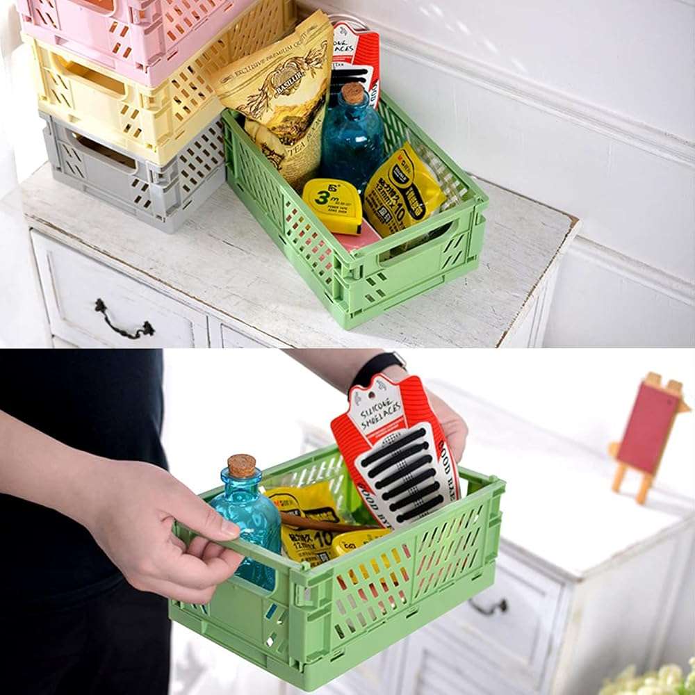 Xhwykzz 4 Pack Pastel Crates for Storage, Plastic Folding Basket, Colorful Small Storage Containers for Bedroom Office Classroom Bathroom Desktop Drawer Organizer Decor (9.8x6.5x3.8inch) - Image 5