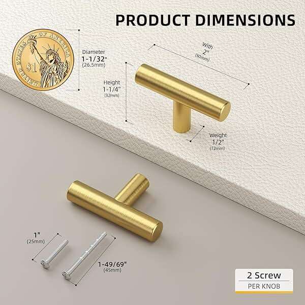 Goldenwarm 40 Pack Gold Knobs for Dresser Kitchen Cabinet Knobs Brushed Brass Drawer Pulls Furniture Door Handles - LS201GD Single Hole Cabinet Handles Brushed Gold T Bar Hardware Stainless Steel - Image 3
