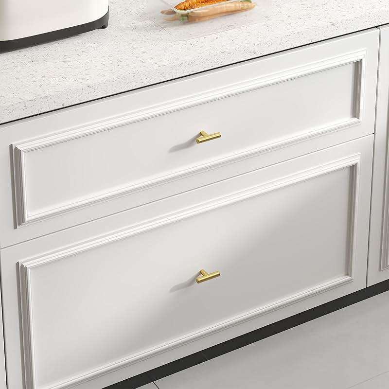 Goldenwarm 40 Pack Gold Knobs for Dresser Kitchen Cabinet Knobs Brushed Brass Drawer Pulls Furniture Door Handles - LS201GD Single Hole Cabinet Handles Brushed Gold T Bar Hardware Stainless Steel - Image 5