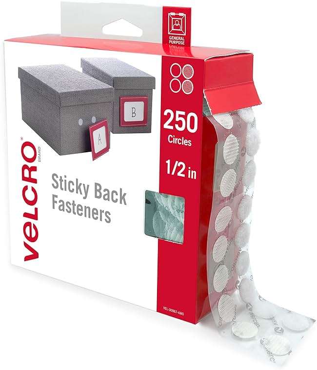 VELCRO Brand Dots with Adhesive | 250pk, White | Small 1/2 Inch Circles | Sticky Back Round Dots for Secure Mounting in Office, School or Home (VEL-30867-AMS) - Image 1