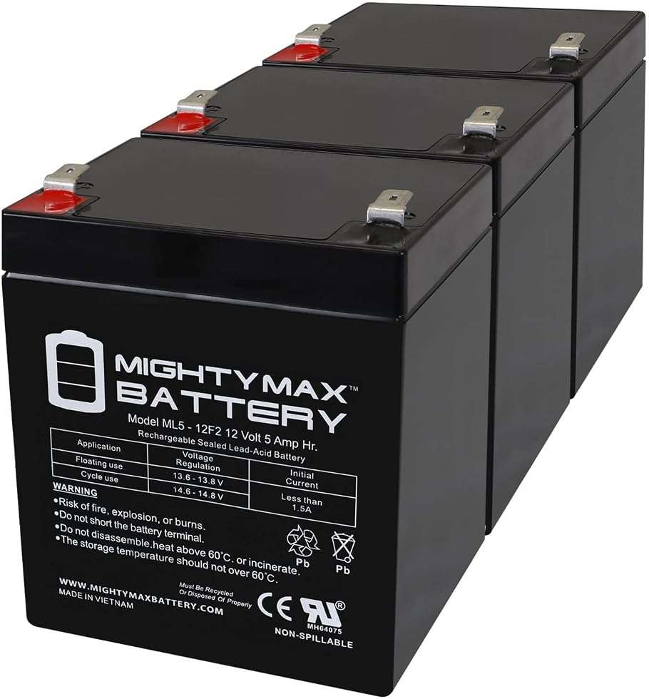 Mighty Max Battery 12V 5Ah F2 SLA Replacement Battery for Razor Junior Electric - 3 Pack - Image 1