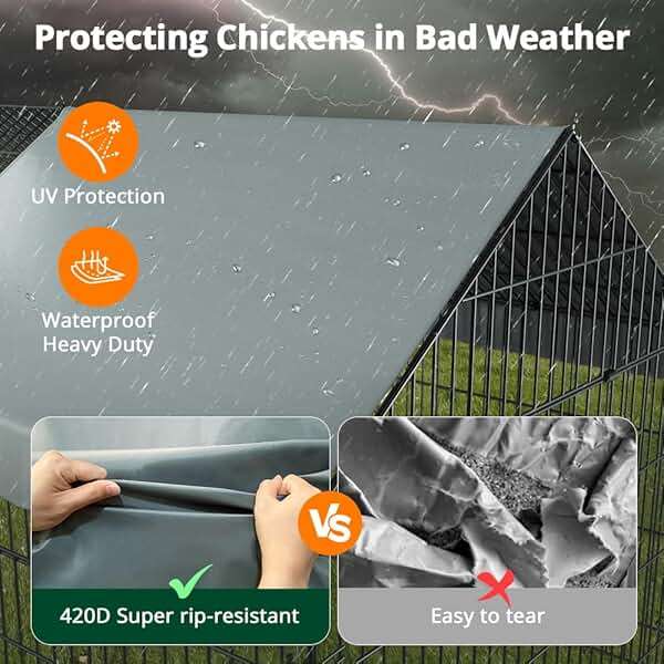 PawGiant Chicken Coop, Chicken Run Pen for Yard with Cover Outdoor Metal Portable Chicken Tractor Cage Enclosure Crate Outside for Small Animals Duck Rabbit Hen 130"×40"×40" - Image 3