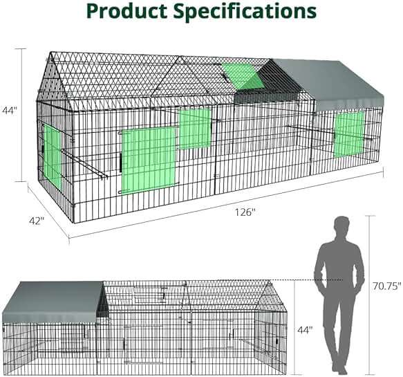 PawGiant Chicken Coop, Chicken Run Pen for Yard with Cover Outdoor Metal Portable Chicken Tractor Cage Enclosure Crate Outside for Small Animals Duck Rabbit Hen 130"×40"×40" - Image 5