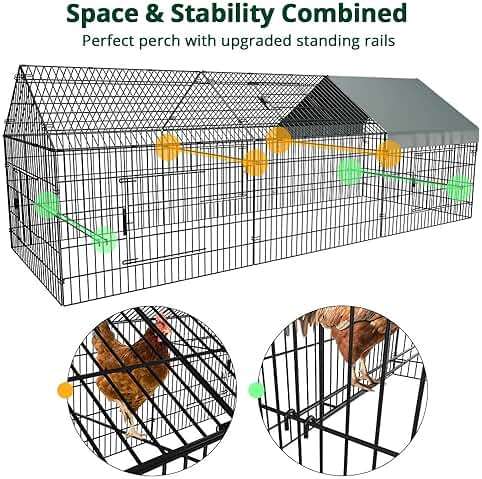 PawGiant Chicken Coop, Chicken Run Pen for Yard with Cover Outdoor Metal Portable Chicken Tractor Cage Enclosure Crate Outside for Small Animals Duck Rabbit Hen 130"×40"×40" - Image 7