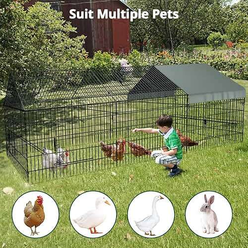 PawGiant Chicken Coop, Chicken Run Pen for Yard with Cover Outdoor Metal Portable Chicken Tractor Cage Enclosure Crate Outside for Small Animals Duck Rabbit Hen 130"×40"×40" - Image 8