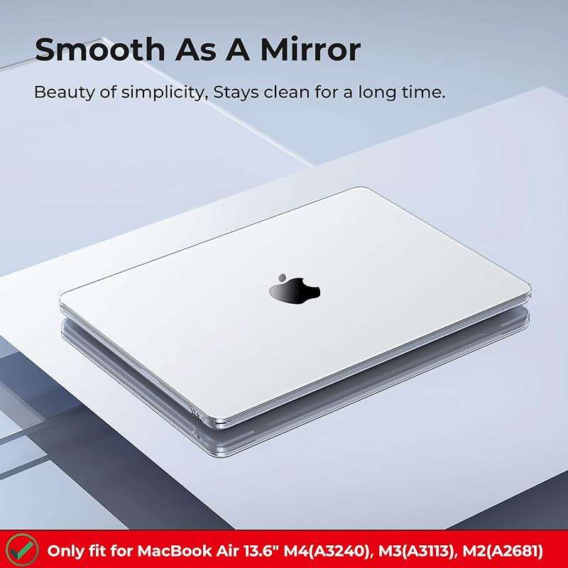 EooCoo Compatible with MacBook Air 13 inch Case M5 2026-2022 M4 M3 M2 Model A3449 A3240 A3113 A2681, Mac Air 13.6 inch Hard Shell & Keyboard Cover & Screen Film & Type-C, Crystal Clear - Image 3