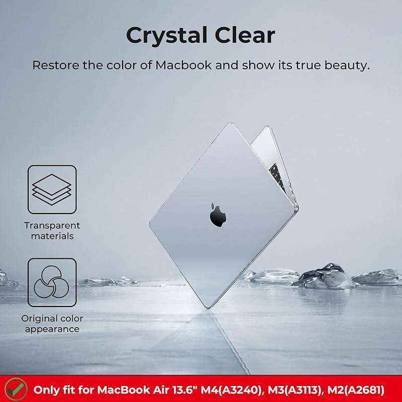 EooCoo Compatible with MacBook Air 13 inch Case M5 2026-2022 M4 M3 M2 Model A3449 A3240 A3113 A2681, Mac Air 13.6 inch Hard Shell & Keyboard Cover & Screen Film & Type-C, Crystal Clear - Image 4