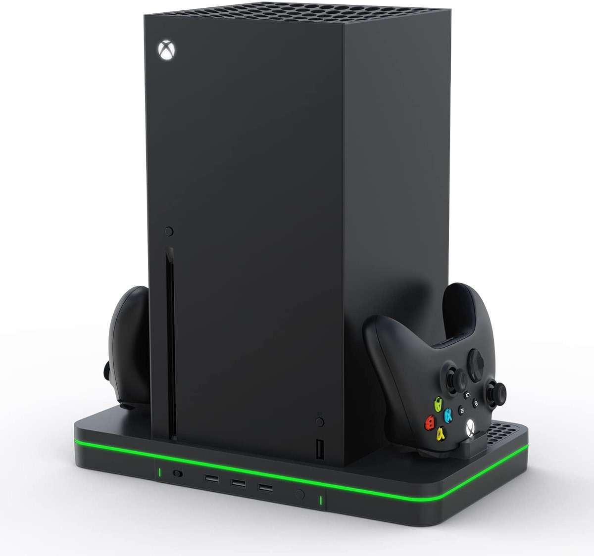 Charging Stand with Cooling Fan, CODOGOY Vertical Stand Compatible with Xbox Series X/S Console and Controller, Vertical Dual Controller Charger Station Dock Accessories with 3 USB Ports,Black - Image 1