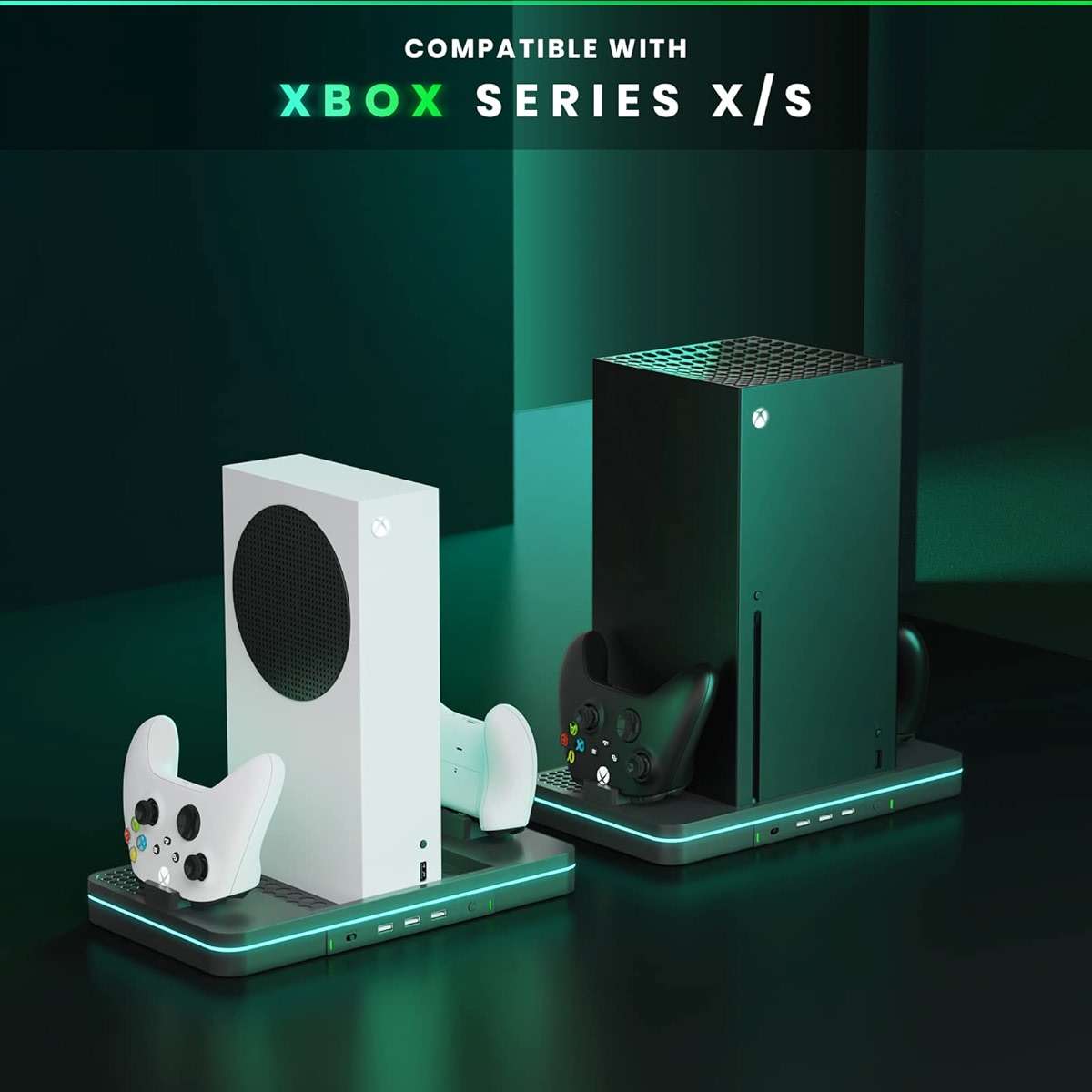 Charging Stand with Cooling Fan, CODOGOY Vertical Stand Compatible with Xbox Series X/S Console and Controller, Vertical Dual Controller Charger Station Dock Accessories with 3 USB Ports,Black - Image 2