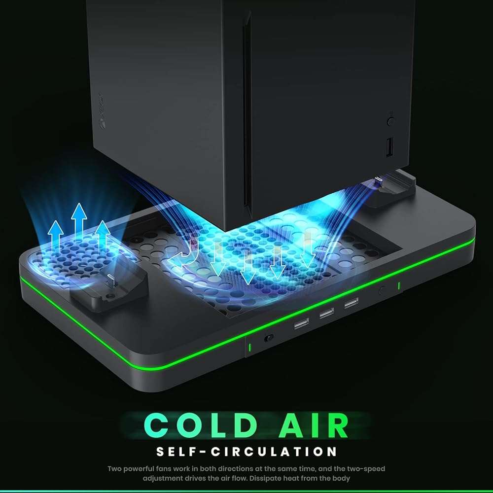 Charging Stand with Cooling Fan, CODOGOY Vertical Stand Compatible with Xbox Series X/S Console and Controller, Vertical Dual Controller Charger Station Dock Accessories with 3 USB Ports,Black - Image 3