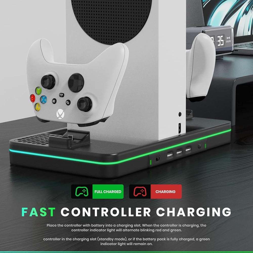 Charging Stand with Cooling Fan, CODOGOY Vertical Stand Compatible with Xbox Series X/S Console and Controller, Vertical Dual Controller Charger Station Dock Accessories with 3 USB Ports,Black - Image 6