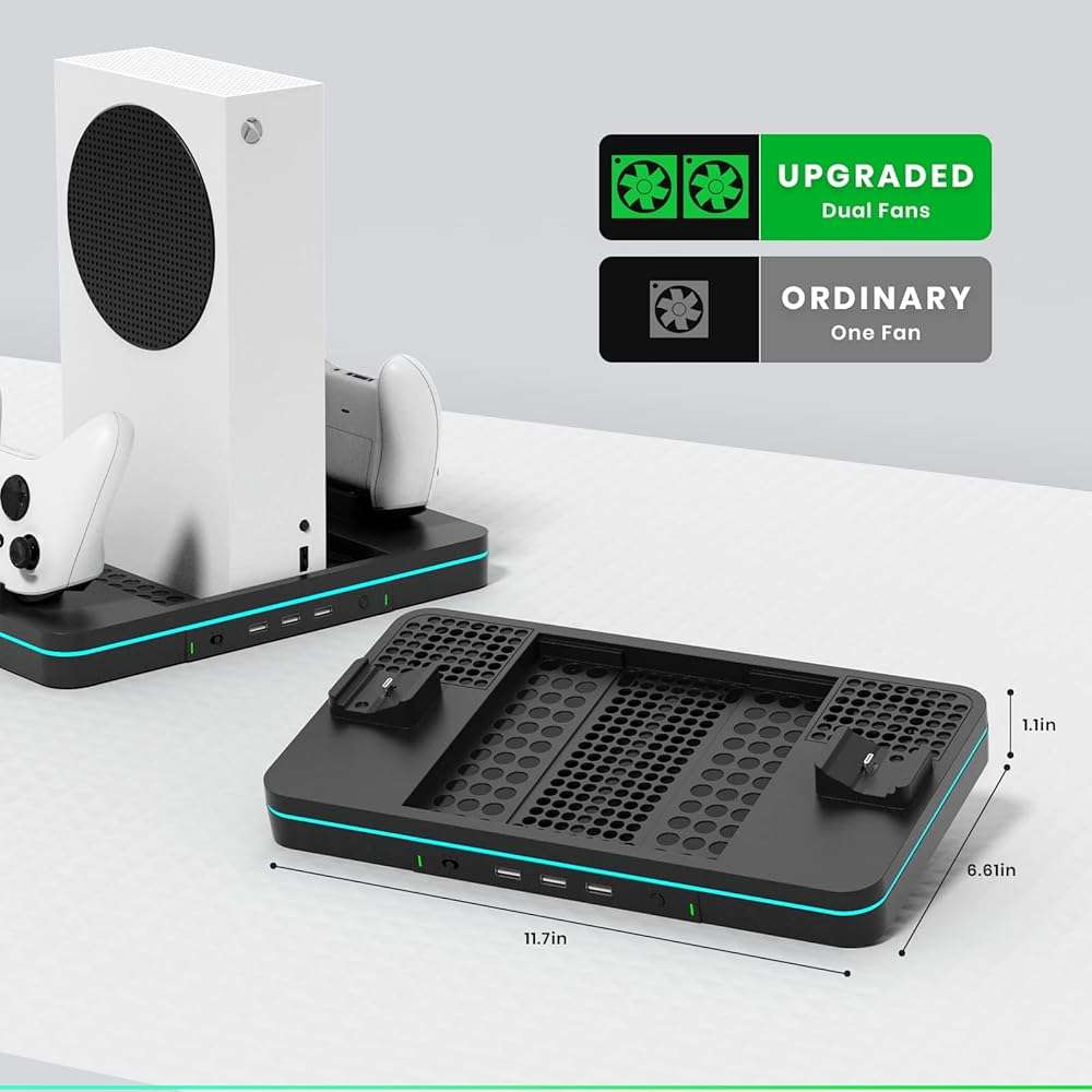 Charging Stand with Cooling Fan, CODOGOY Vertical Stand Compatible with Xbox Series X/S Console and Controller, Vertical Dual Controller Charger Station Dock Accessories with 3 USB Ports,Black - Image 7