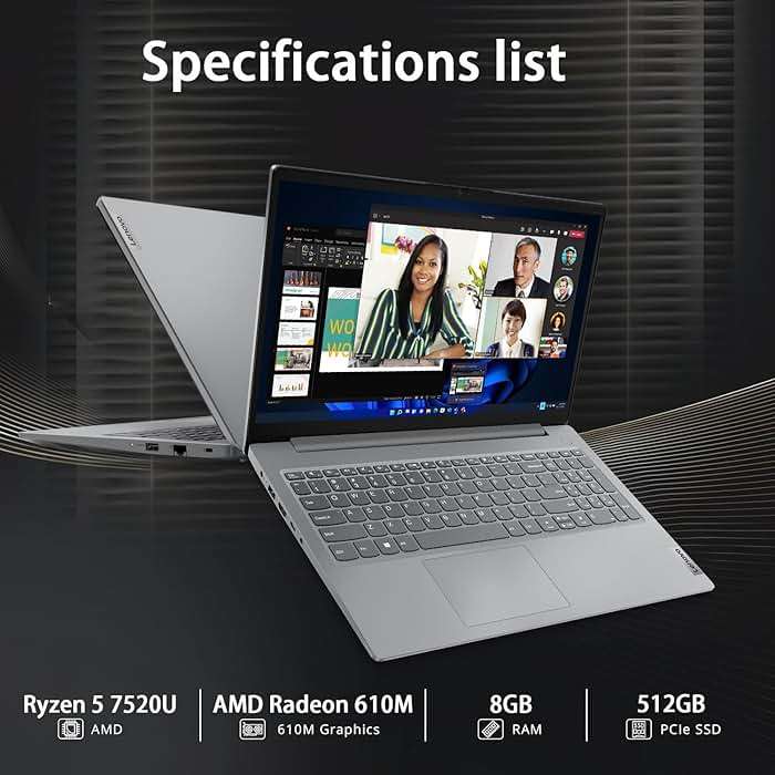 Lenovo Laptop Computer for Home, Student, Business (15.6" FHD, AMD Ryzen 5 7520U (> Intel i5-1235U), 8GB RAM, 512GB SSD), Numeric Keypad, Webcam w/Shutter, Ethernet, Wi-Fi 6, Win 11 Pro w/AI Copilot - Image 2