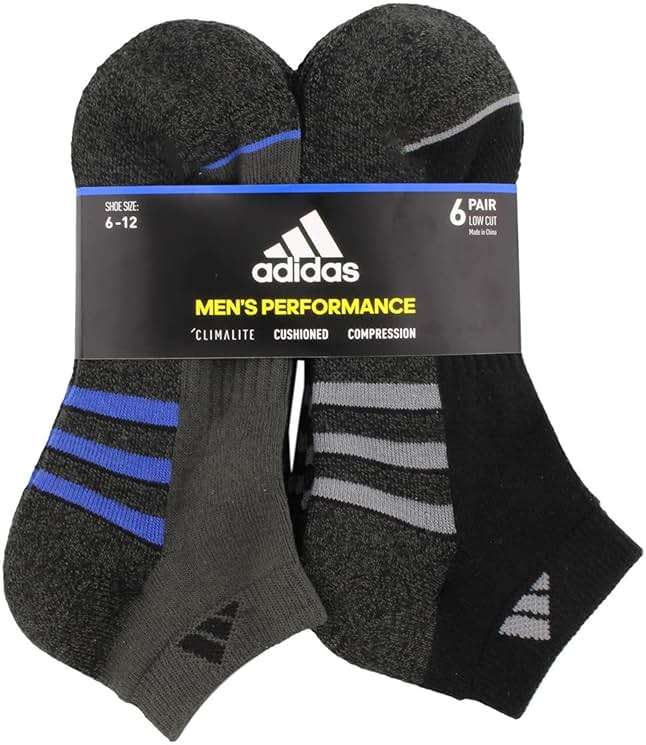 Adidas 6 Pairs Men's Low Cut Socks 6 Pack for Shoe Size 6-12 Black, Black, 6-12 - Image 1
