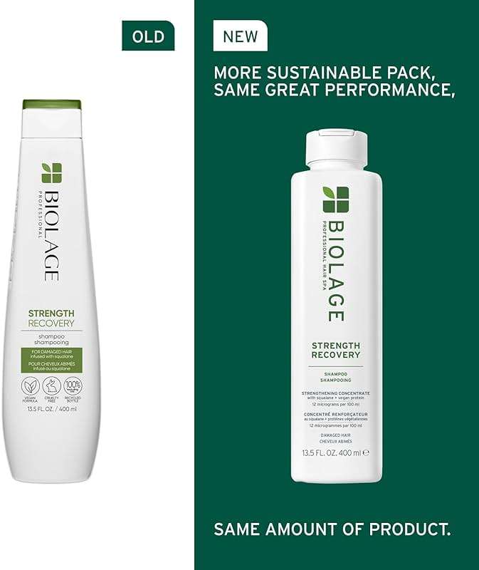 Biolage Strength Recovery Shampoo - Reduces Breakage & Detangles, Instantly Strengthens and Moisturizes, For Damaged Hair, With Olive Squalane & Vegan Proteins, Paraben & Mineral Oil-Free - Image 2