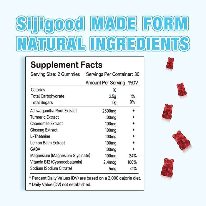 Sijigood Ashwagandha Gummies with L-theanine, Ashwa Root Supplement Gummy for Women Men, 60 Mixed Berry Flavored Gummies - Image 2