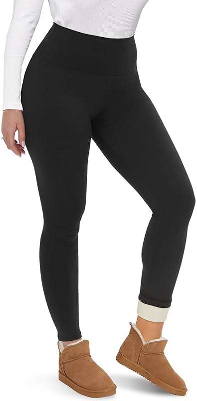 CAMPSNAIL Fleece Lined Leggings Women - Thick Soft High Waisted Black Tummy Control Thermal Warm Velvet Pants for Cold Winter - Image 1