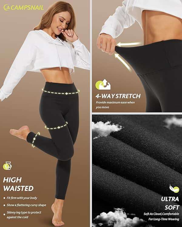 CAMPSNAIL Fleece Lined Leggings Women - Thick Soft High Waisted Black Tummy Control Thermal Warm Velvet Pants for Cold Winter - Image 4