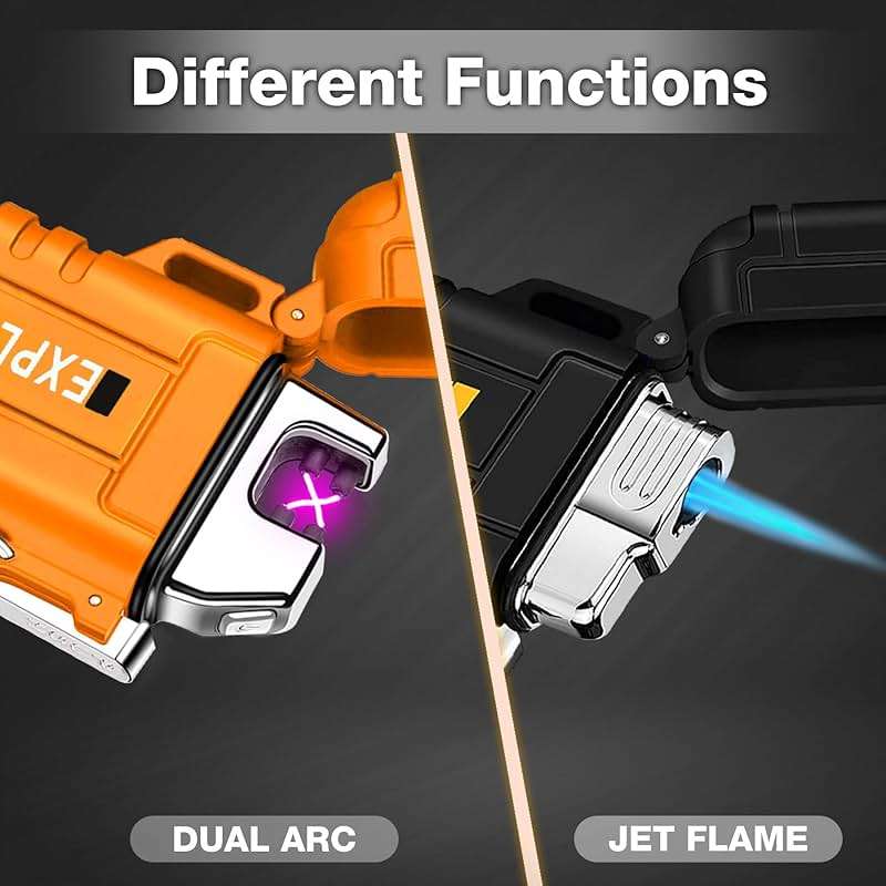 2 Pack Waterproof Lighter Outdoor Windproof Torch Lighters Dual Arc Butane Electric Lighters USB Rechargeable Lighters Flameless Plasma Lighter Camping Hiking Adventure Survival Tactical Gear - Image 2