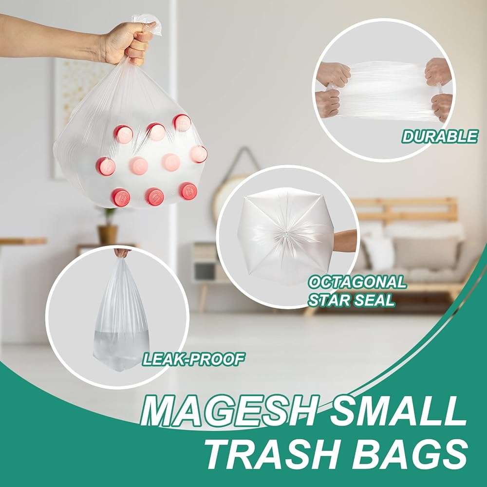 Magesh 4 Gallon Trash Bag Strong, Leakage-Free, Small Garbage Bags Unscented Thick for Bathroom, Office, Kitchen Small Trash Can, 15L, 105 Bags, Clear - Image 2